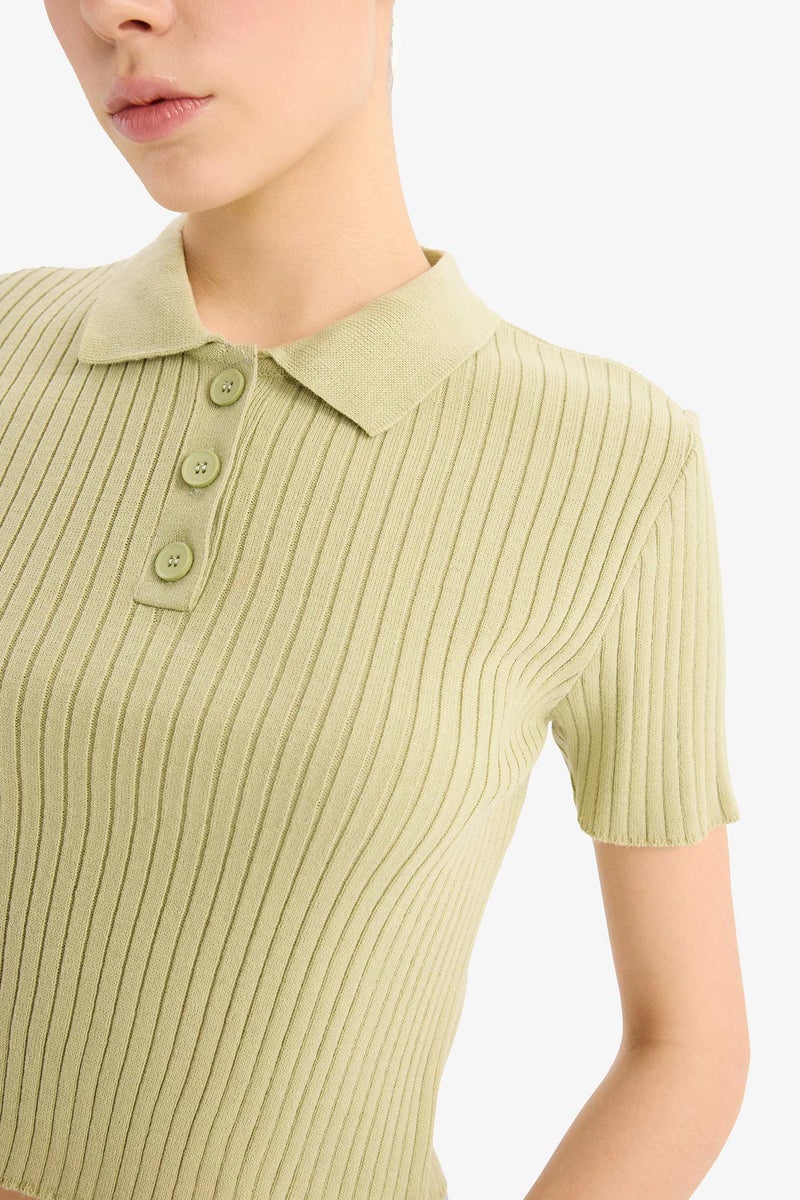 DeFacto Green Woman Slim Fit Polo Neck Knitwear Pullover Casual - Image 5